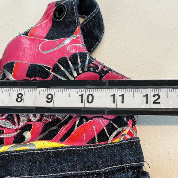 Apple Bottoms Girls Denim Jumper Dress Size 5 6 Blue Pink Graphic Pockets - Picture 5 of 10